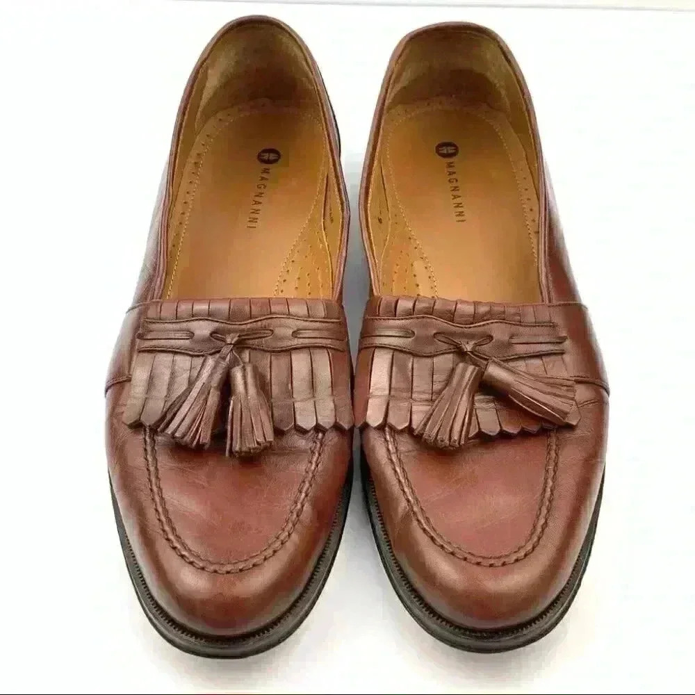 Magnanni mens loafers size 12 cognac brown leather - Picture 1 of 13